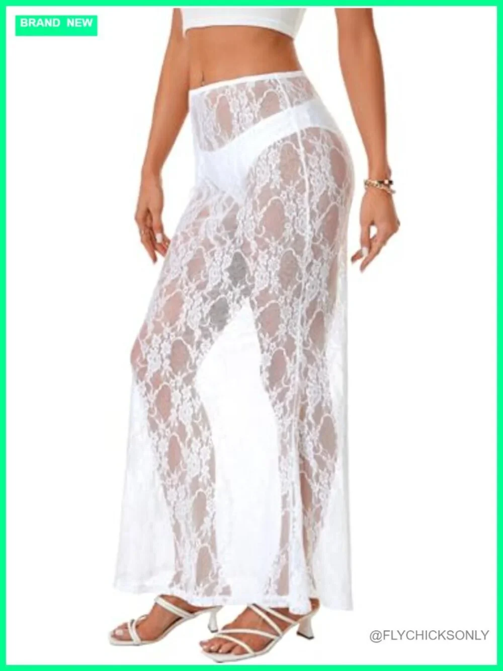 Sheer Lace A-Line High Waist Maxi Skirt Flowy Beach Cover-Up